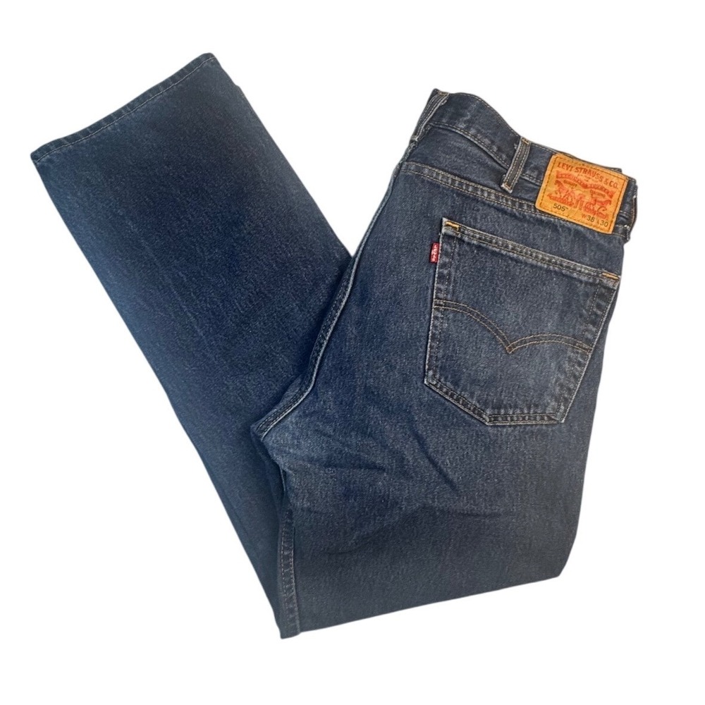 Levis‎ 505 Regular Fit Dark Wash Straight Leg Denim Jeans Mens 38x30
